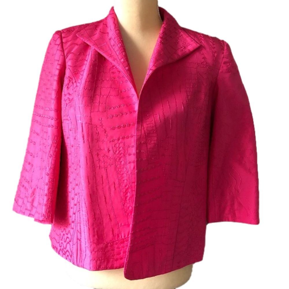 NWT Womens Coldwater Creek Silk Blazer Topper Open Front Embroidered S Petite